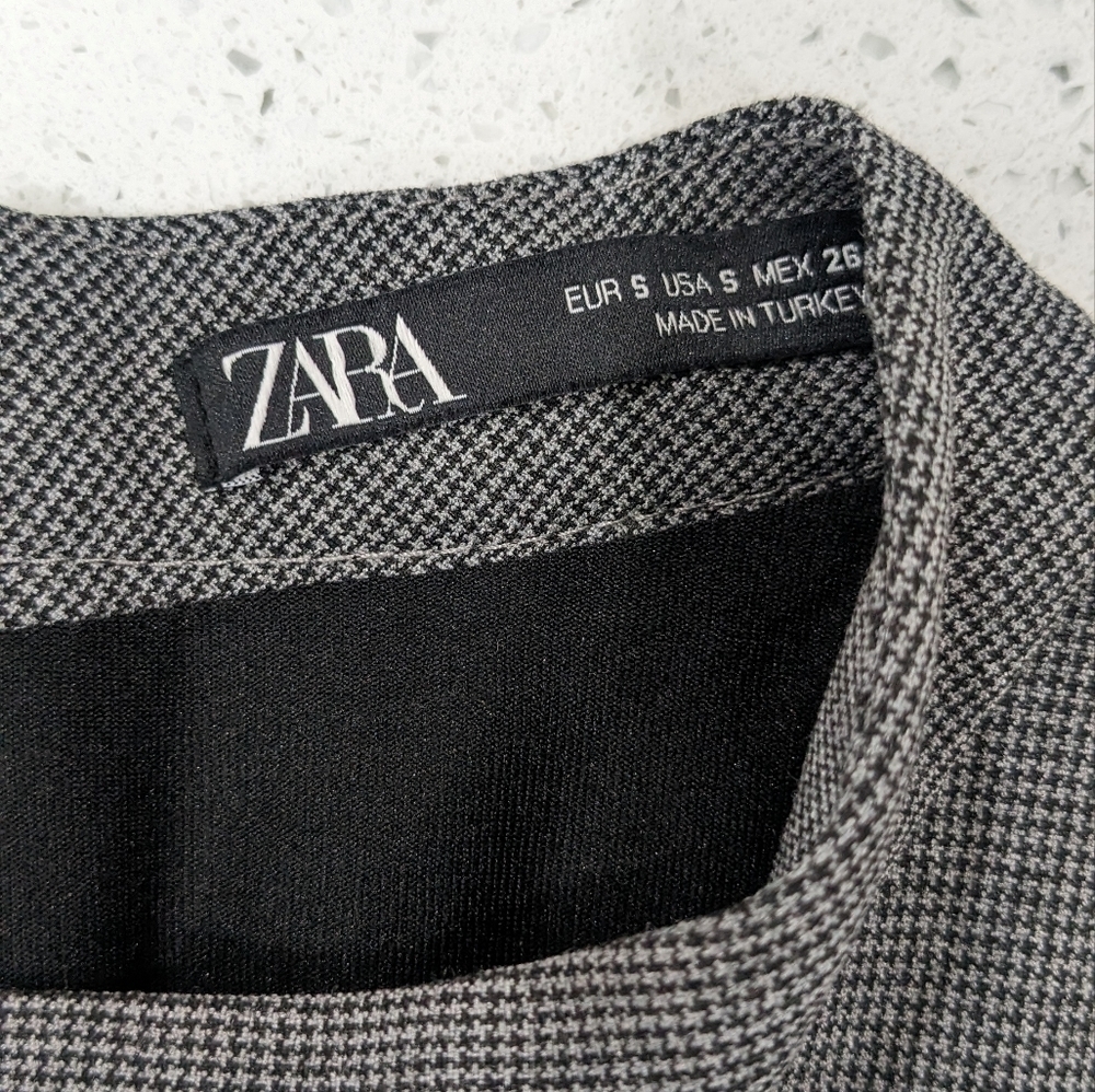 Zara gray front chest cut out Houndstooth sheath mini dress long sleeves size S - Picture 10 of 12